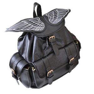 Black angel wings backpack faux leather